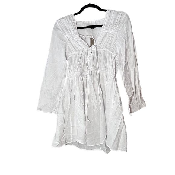 j.crew tiered tie-front dress in beach cotton white ca803 women size xsmall - Picture 2 of 8